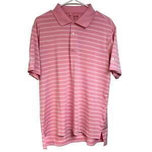Adidas Golf Mens Size M Short Sleeve Polo shirt pink & white stripes logo active